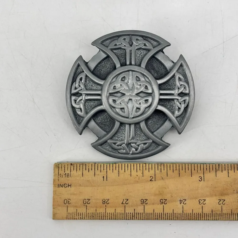 Celtic Knot Belt Buckle Pewter Gray Circle Cross Eternal Life Unity